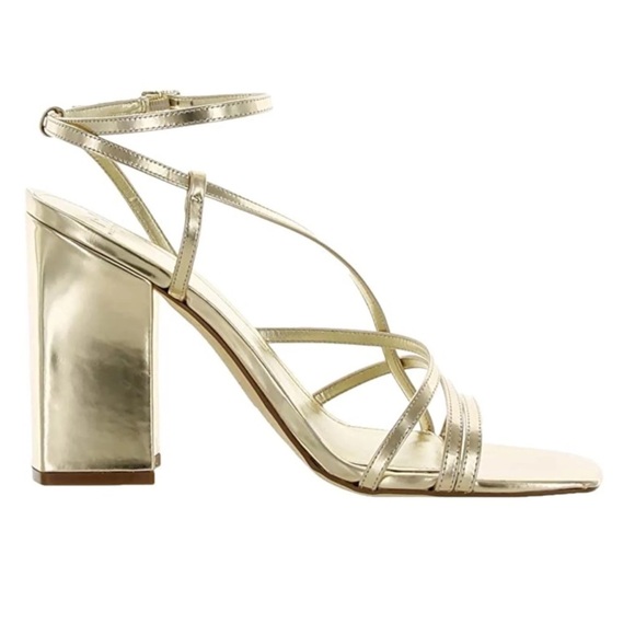 MARC FISHER Womens Gold Padded Ankle Strap Edalyn Square Toe Block Sandal - Picture 3 of 8